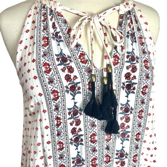 Knox Rose Trapeze Dress S Tassel Tie Pom Boho Red Black Lined Sleeveless Halter - Picture 4 of 7